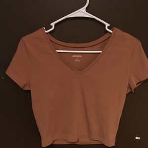 Brown Crop top; V-neck